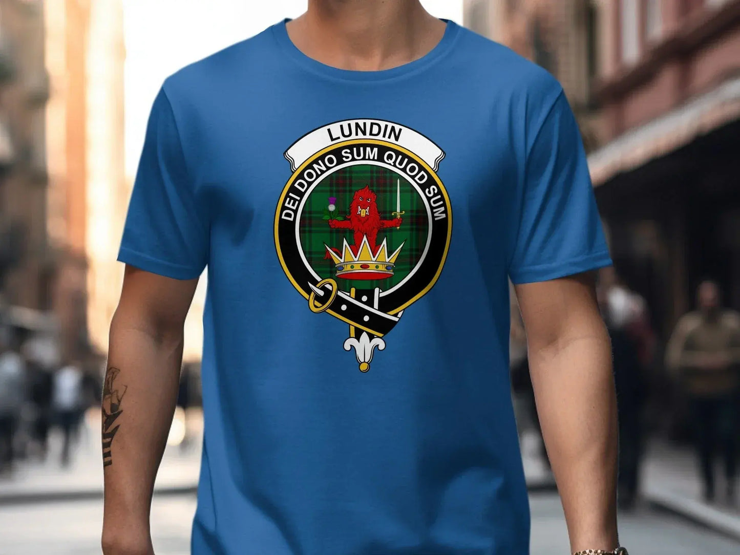 Lundin Coat of Arms Clan Crest Blue Graphic T-shirt product