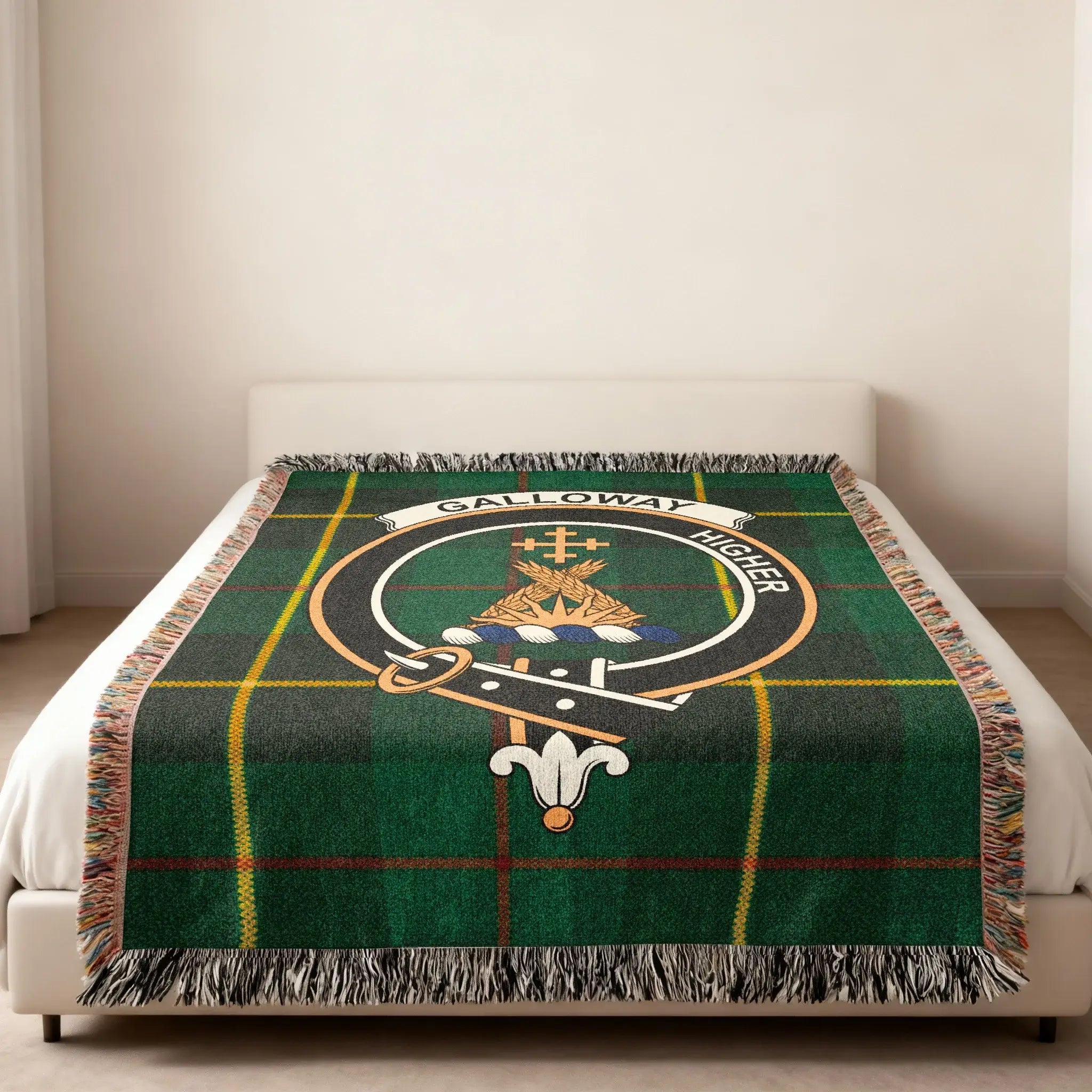 Galloway tartan woven blanket — fringe edge detail on heirloom-quality woven cotton throw