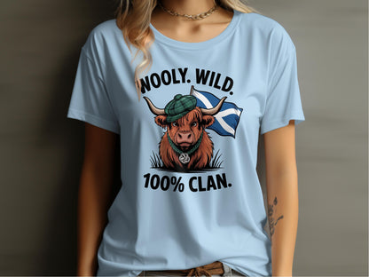 Wooly Wild 100 Percent Clan Highland Cow T-Shirt - Celtic Ancestry Gifts