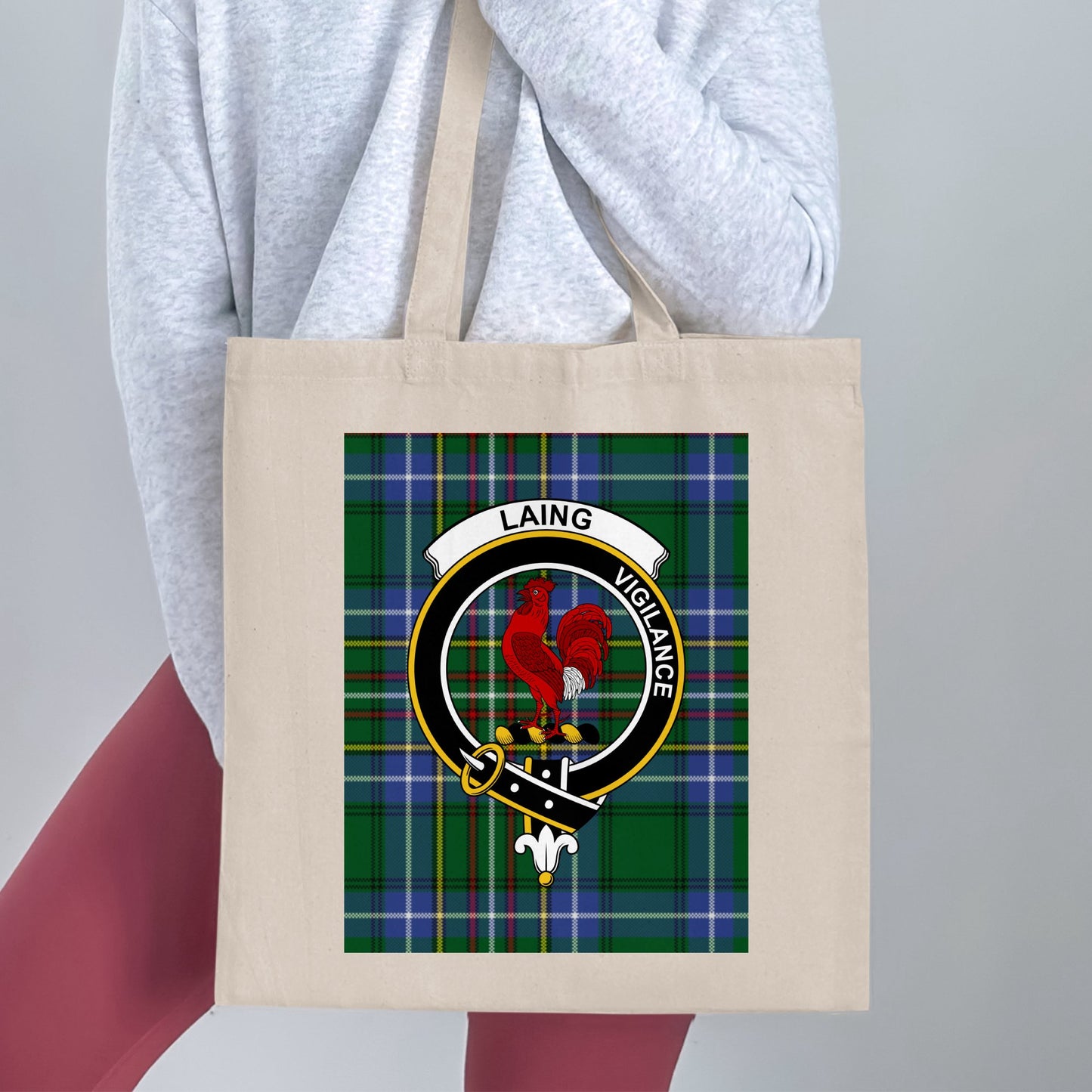 Clan Laing Vigilance Scottish Crest Tartan Tote Bag - Living Stone Gifts