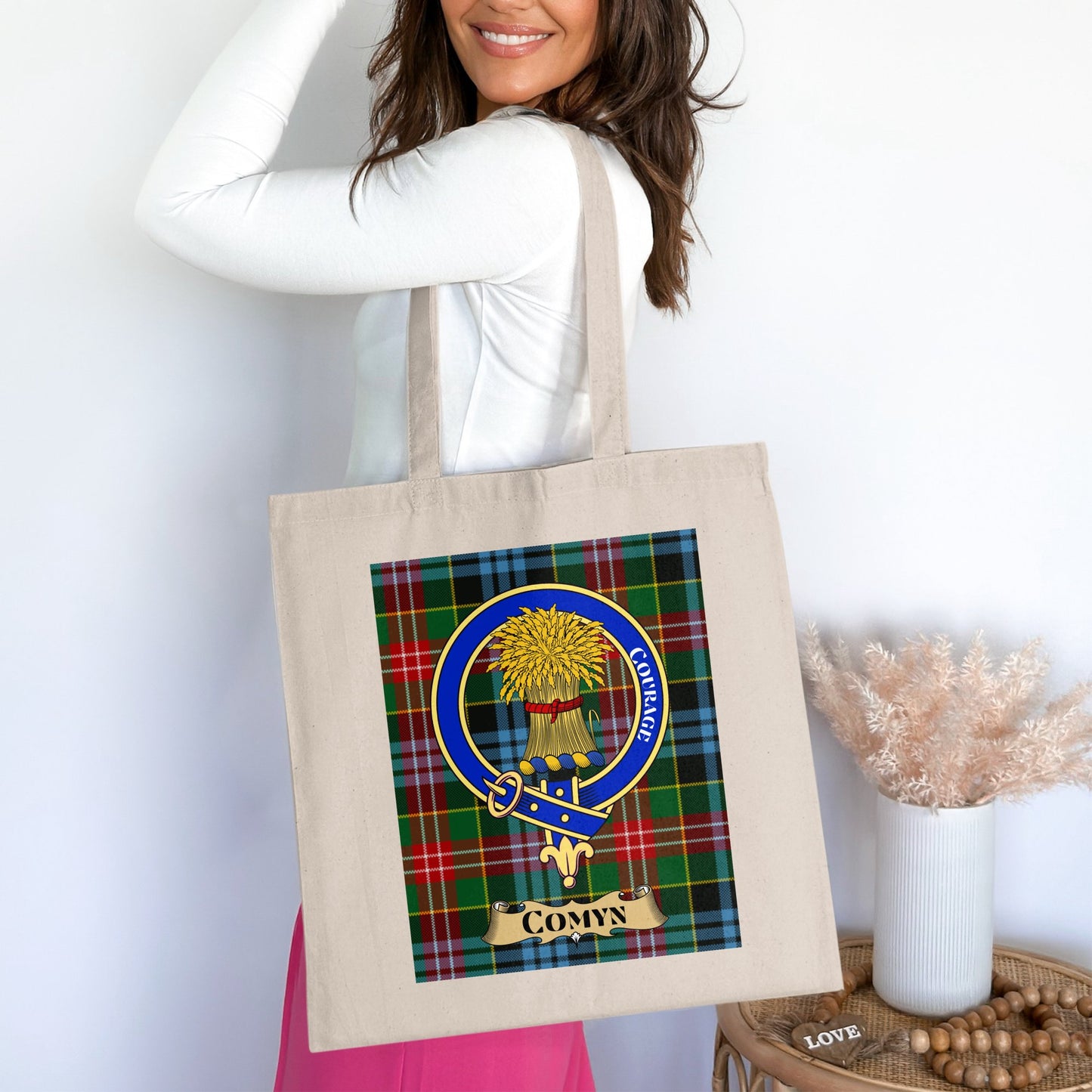 Comyn Clan Scottish Tartan Courage Crest Tote Bag - Living Stone Gifts