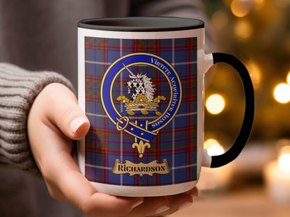 Richardson Clan Crest Tartan Mug Perfect for Gifts - Living Stone Gifts