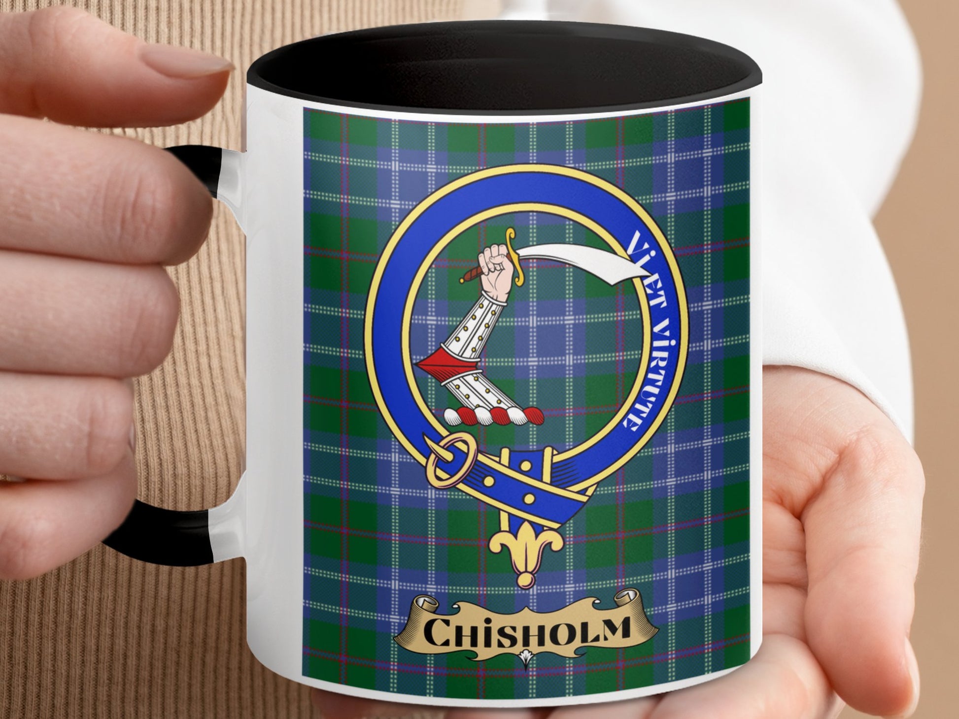 Clan Chisholm Scottish Tartan Crest Emblem Mug - Living Stone Gifts