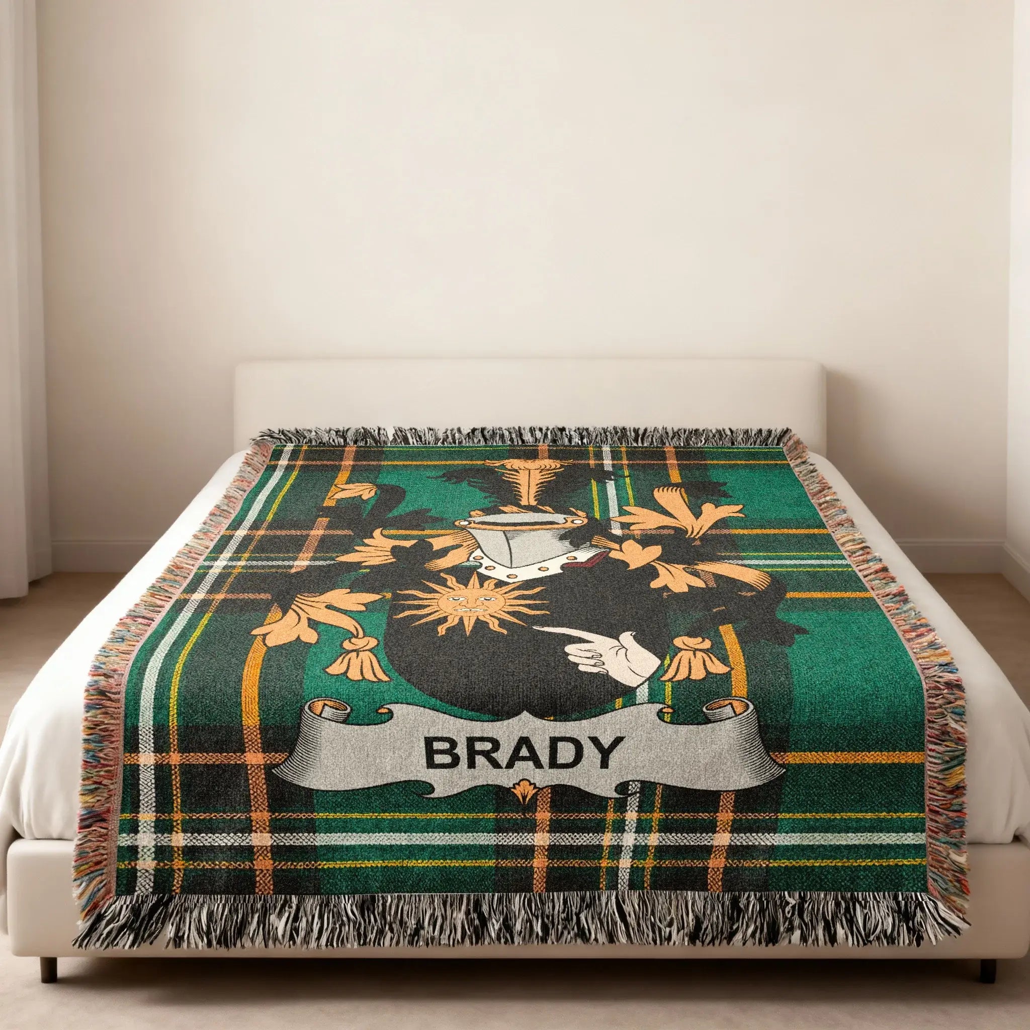 Personalized Brady Family Crest Plaid Green Blanket product type