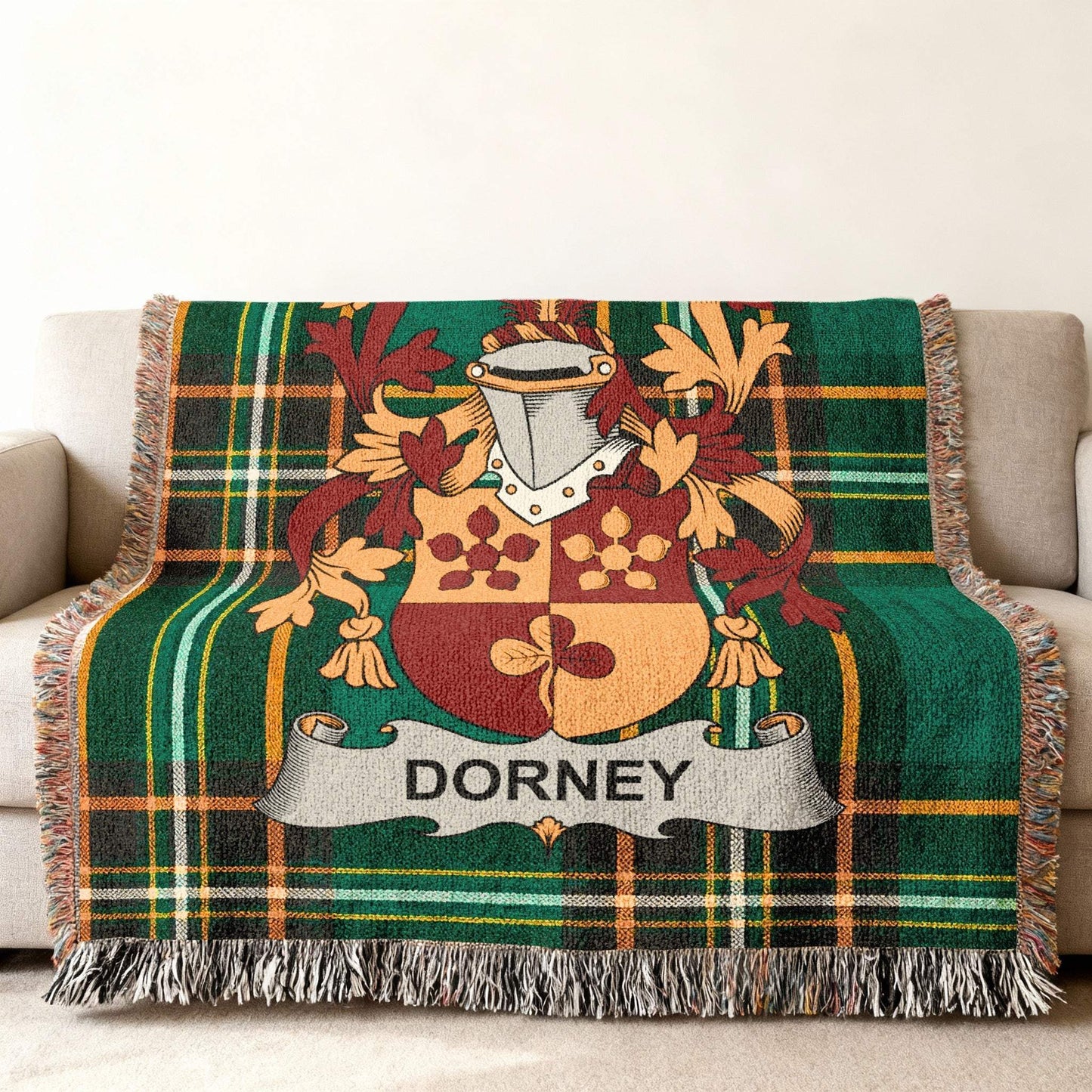 Dorney Coat Arms Green Plaid Throw Blanket product type