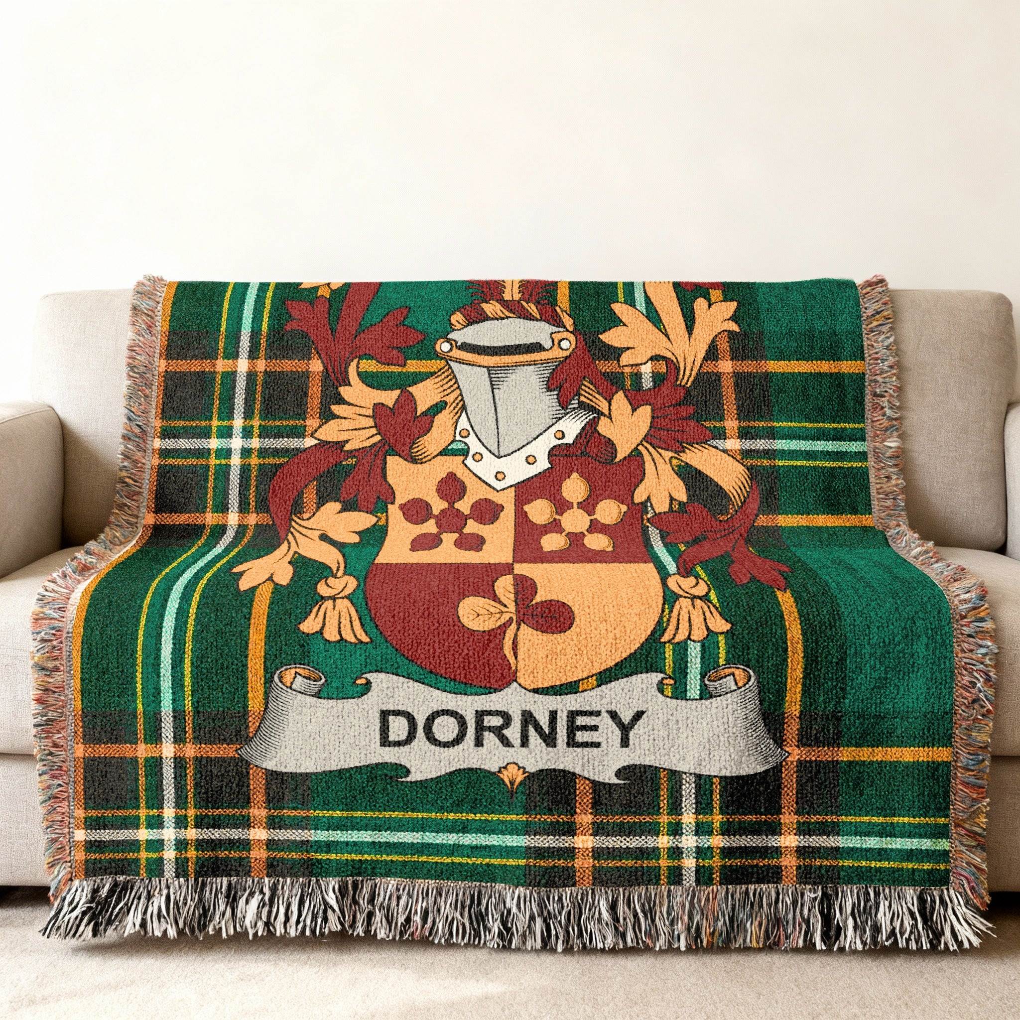 Dorney Coat Arms Green Plaid Throw Blanket product type