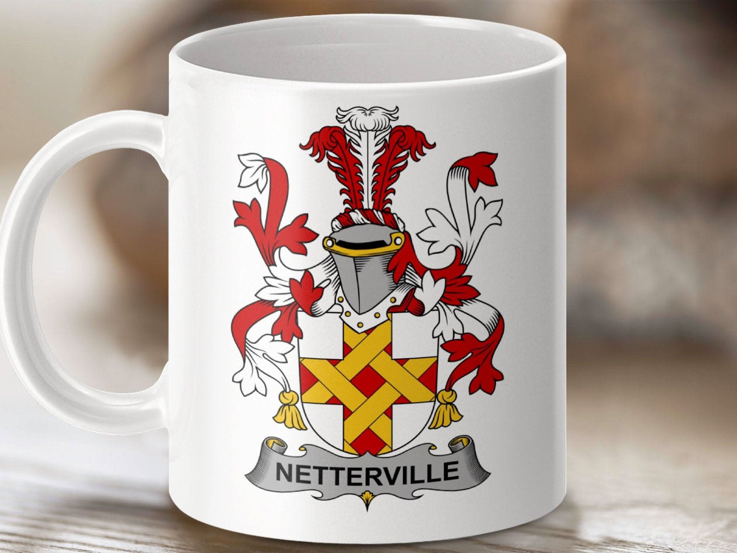 Nettleville Irish Family Coat of Arms Crest mug - Celtic Ancestry Gifts