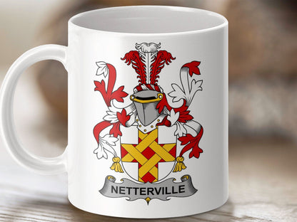Nettleville Irish Family Coat of Arms Crest mug - Celtic Ancestry Gifts