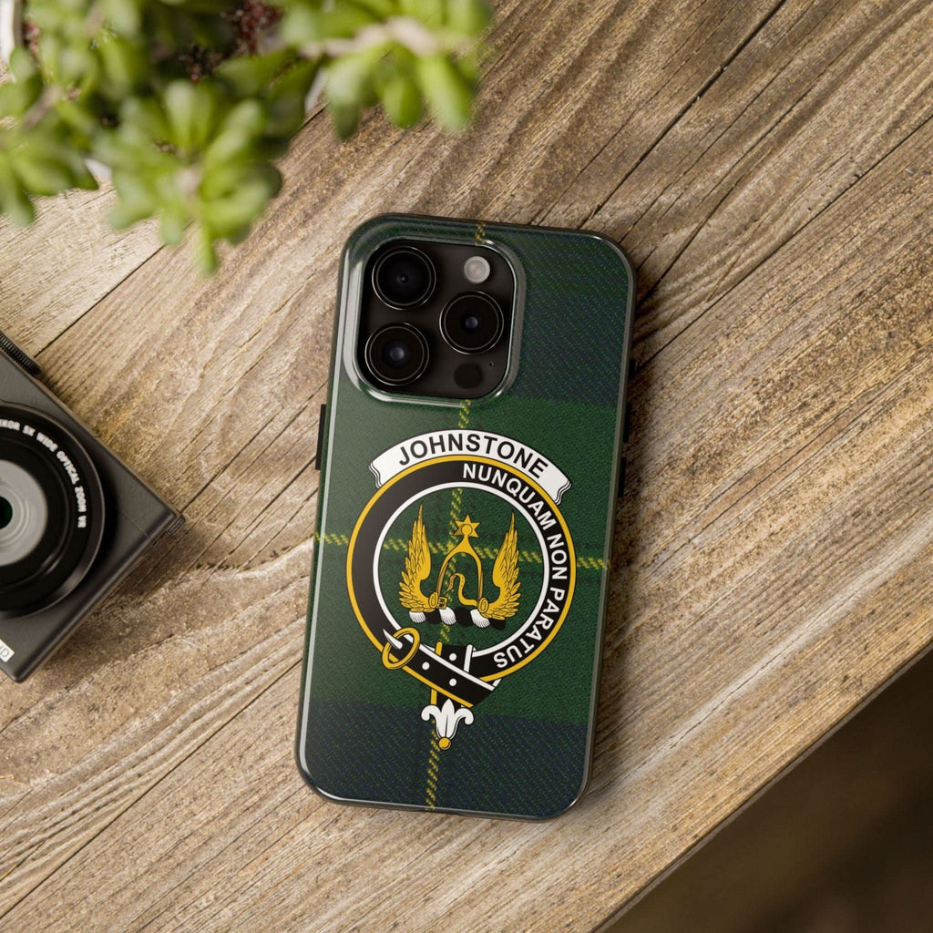 Johnstone Clan Crest Tartan Background Cell Phone Case - Celtic Ancestry Gifts