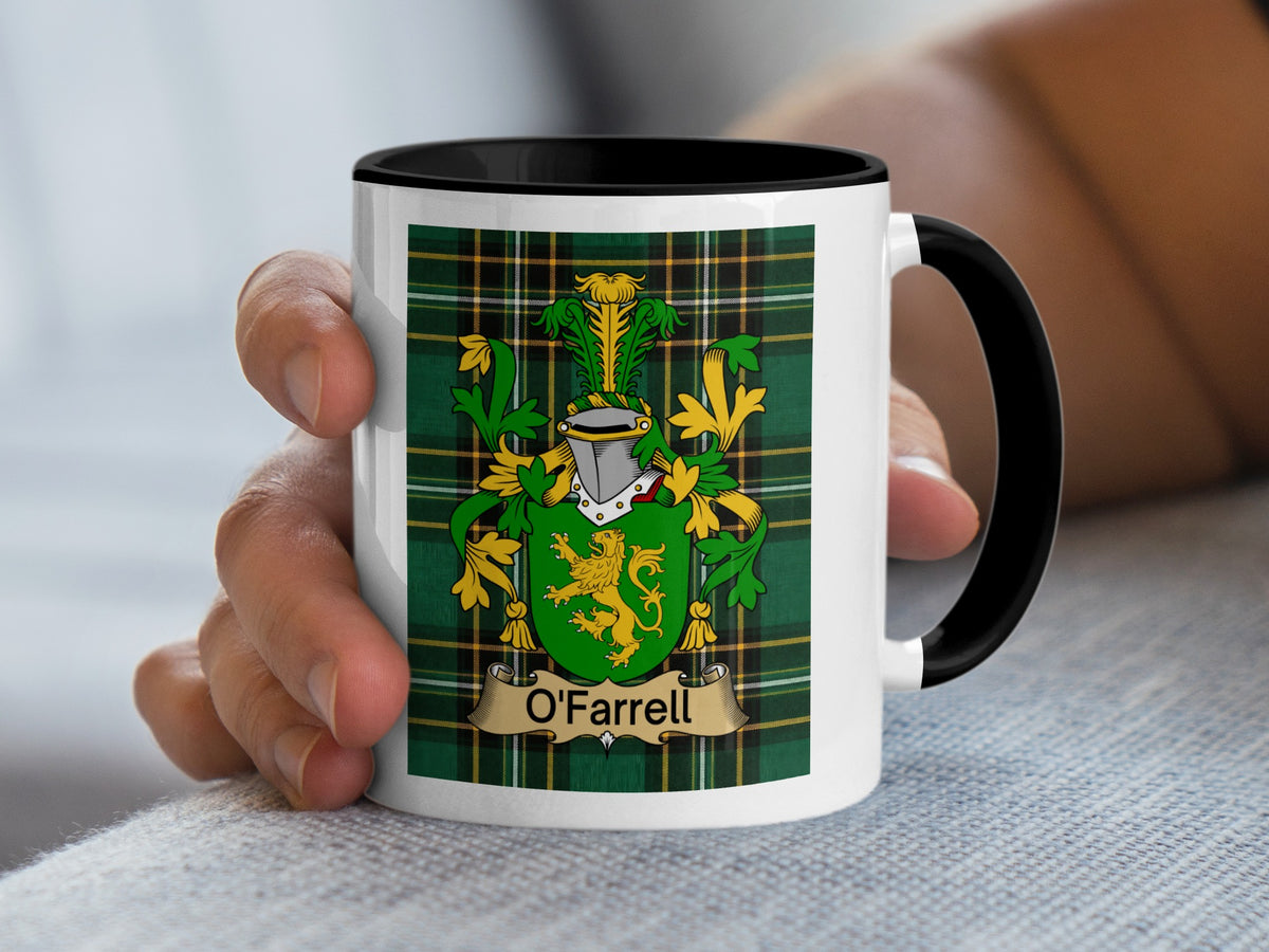 O'Farrell Irish National Tartan family crest mug