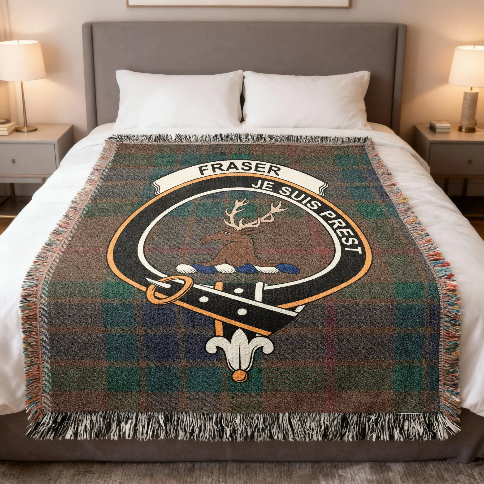 Fraser clan tartan woven blanket example for custom Scottish blanket