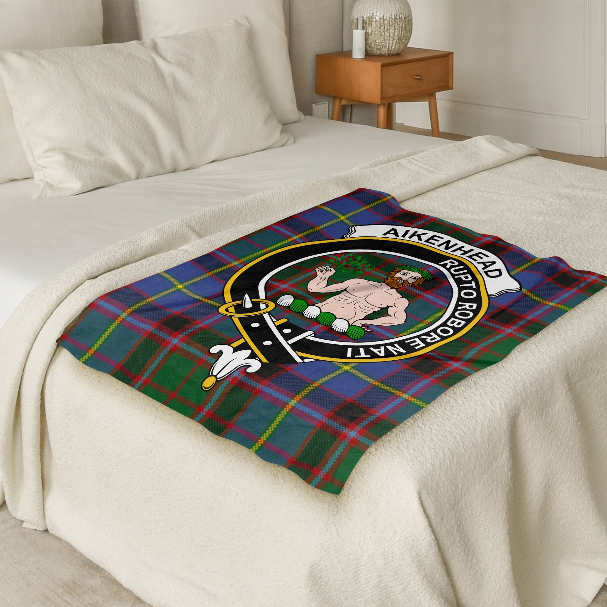 Scottish Clan Aikenhead Crest Tartan Throw Blanket - Living Stone Gifts