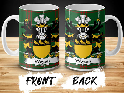 Wogan Welsh Surname Coat of Arms Tartan Background Mug - Living Stone Gifts