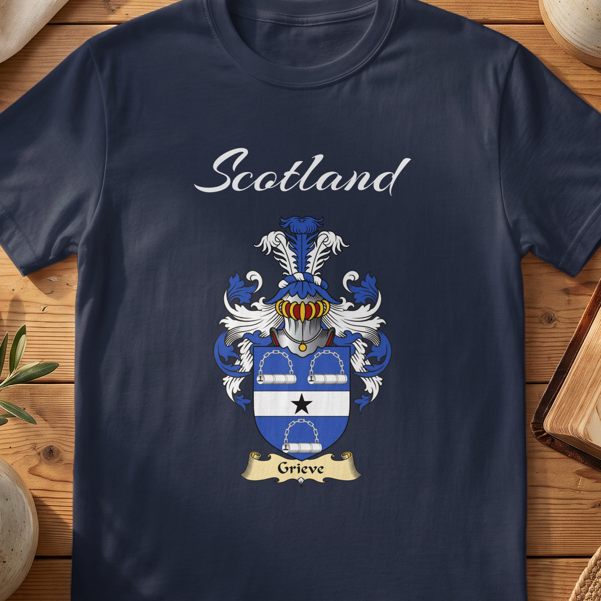 Grieve Scottish family shield T-shirt in Navy