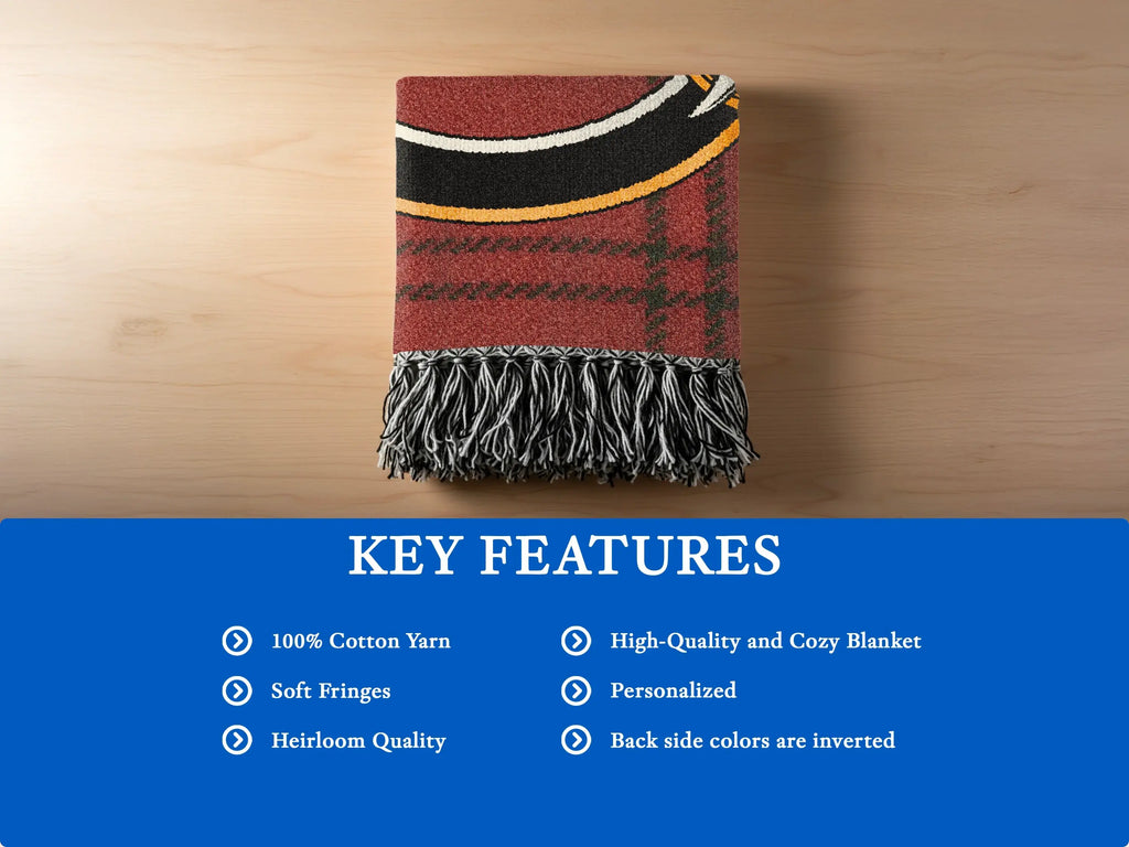 Clan Erskine cotton woven blanket folded — showing fringe edge and tartan weave texture