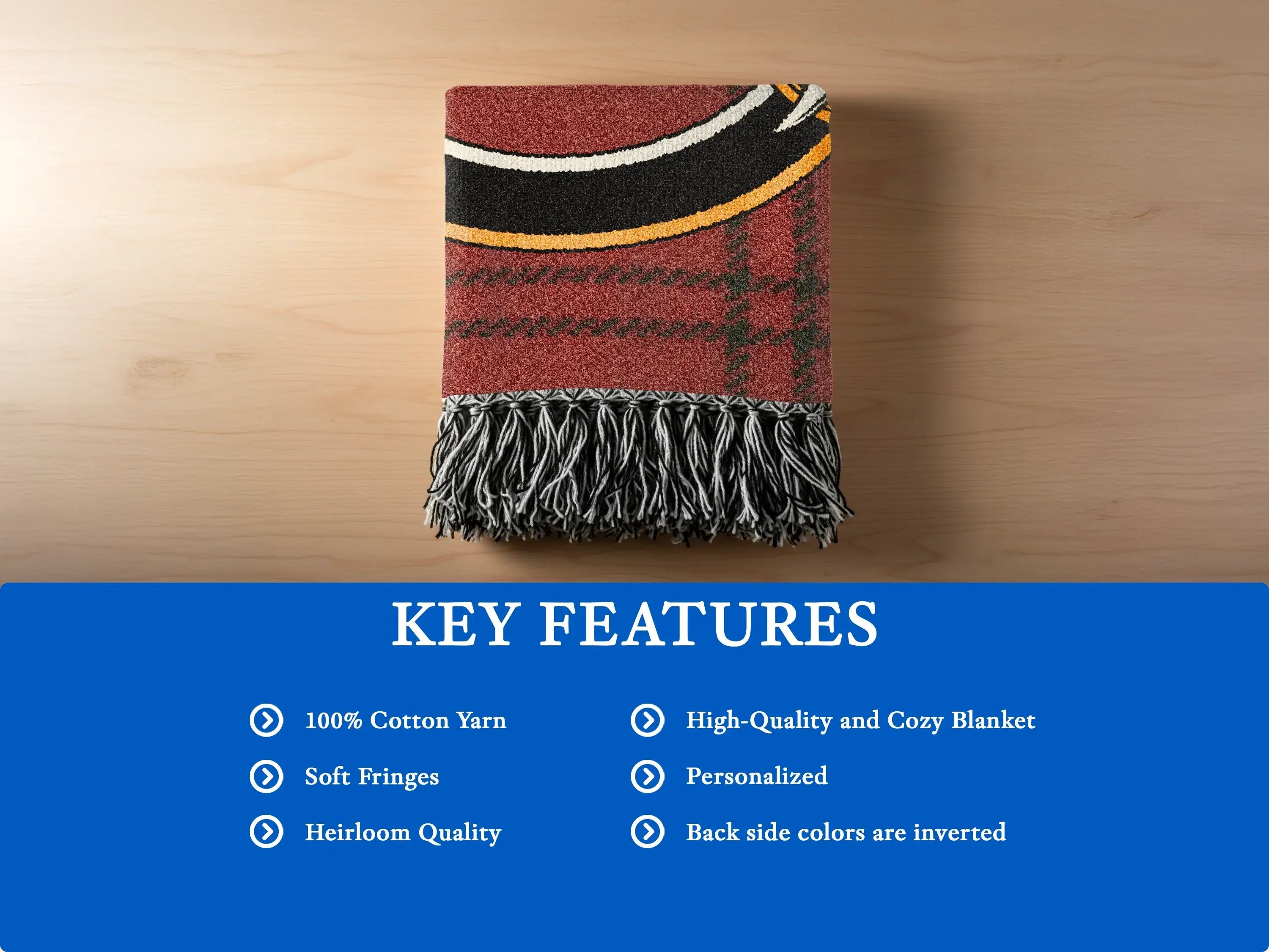 Clan Erskine cotton woven blanket folded — showing fringe edge and tartan weave texture