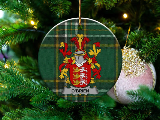 O'Brien Family Crest Plaid Round Christmas Ornament product type