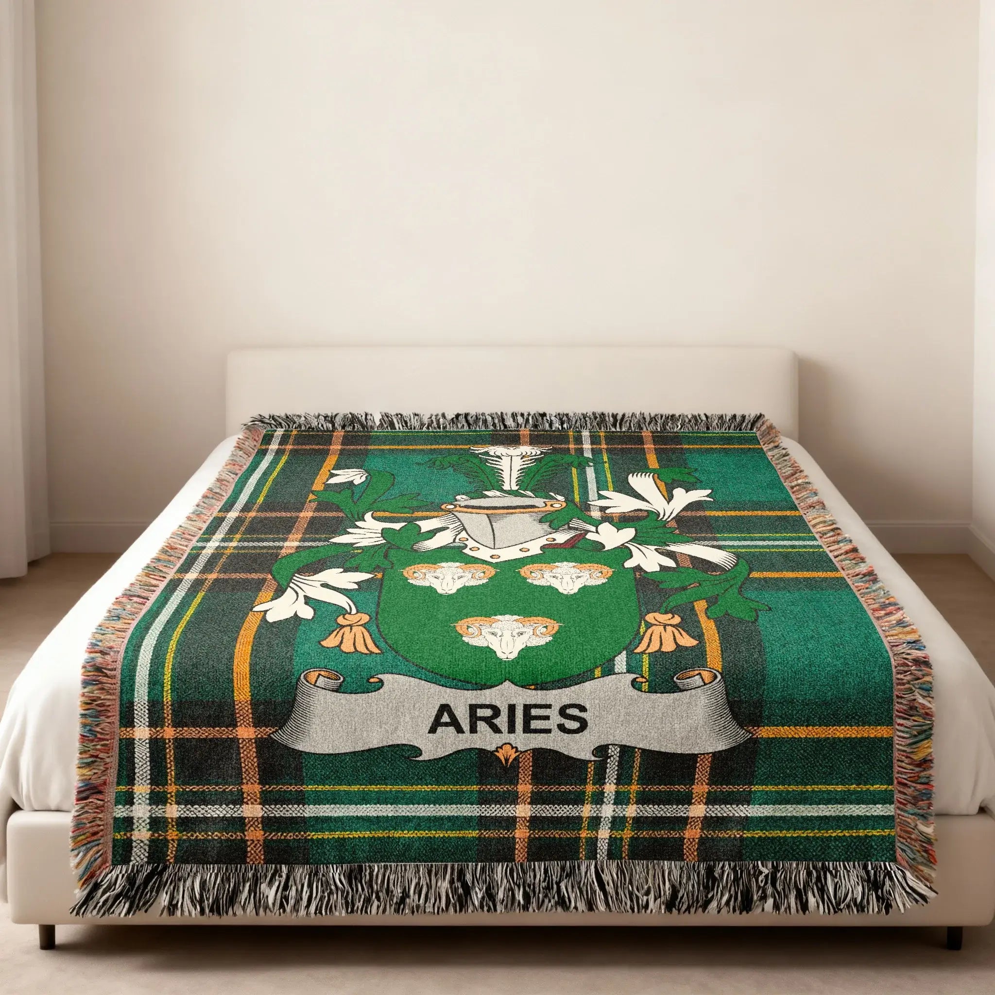 Aries Crest Plaid Blanket Throw Green Black Orange product type
