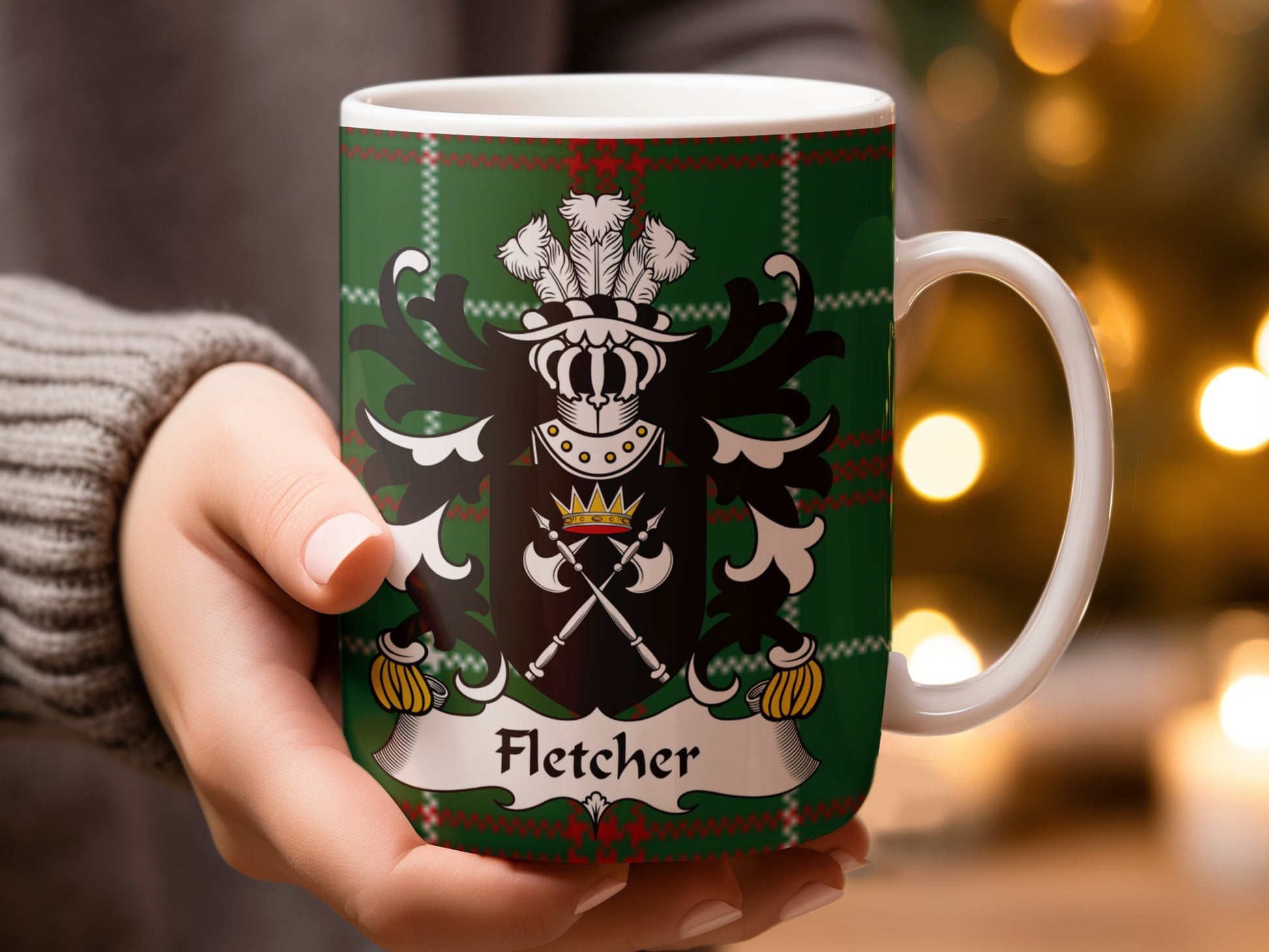 Fletcher Family Crest on Welsh National Tartan Background Mug - Living Stone Gifts