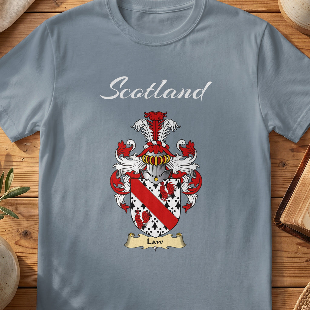 Law Scottish family shield T-shirt in Stone Blue