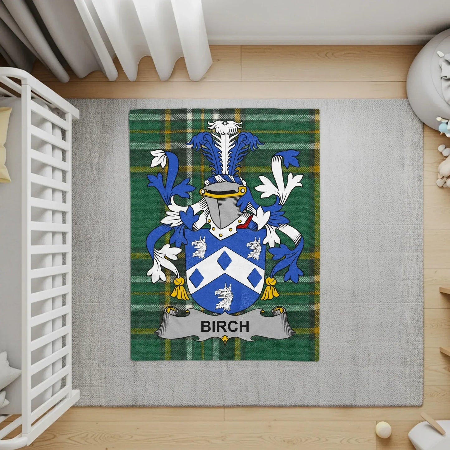 Birch Family Crest and Tartan Design Rug product type