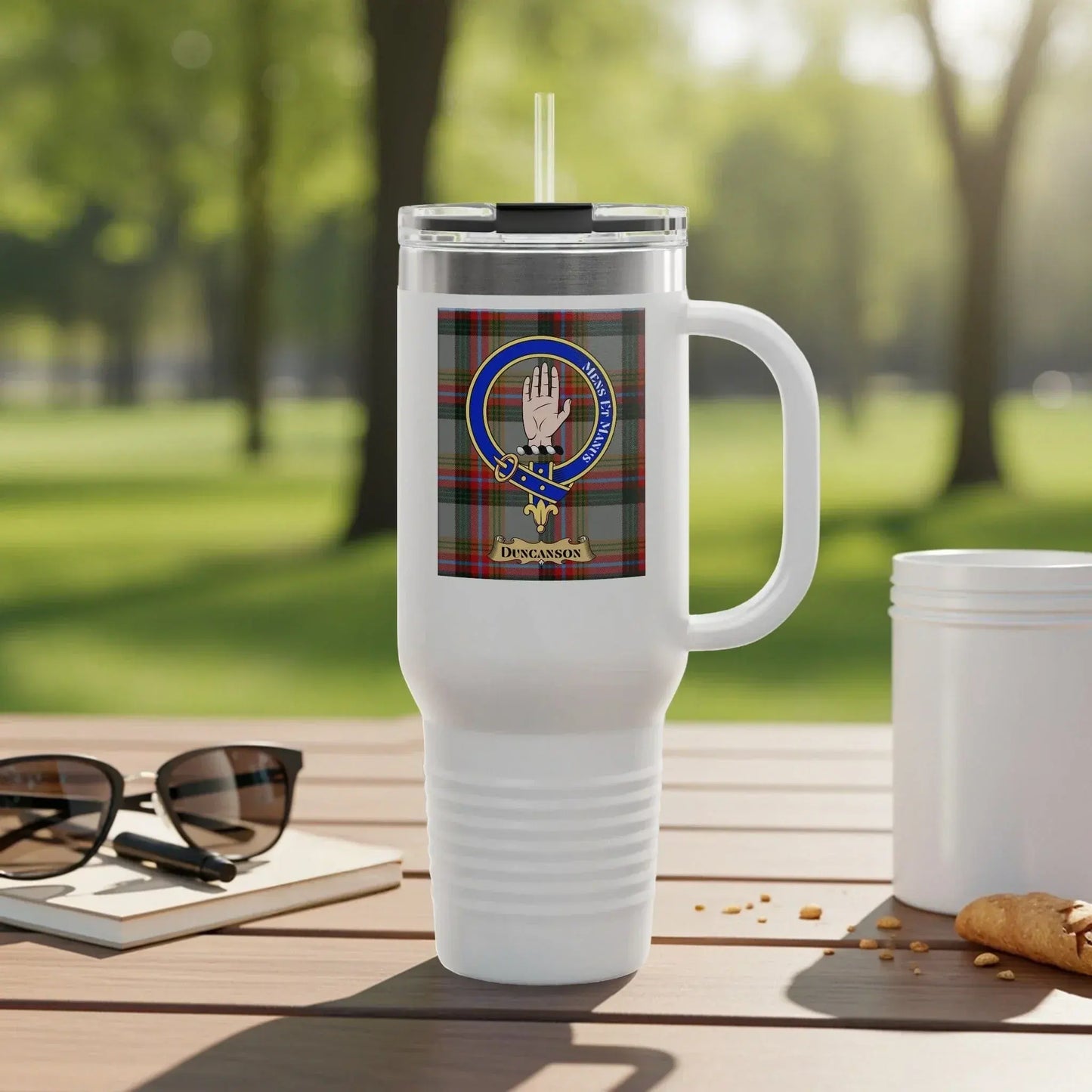 Stylish White Tumbler with Unique Crest Design product