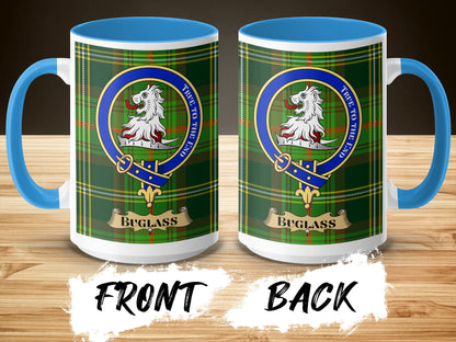 Scottish Buglass Clan Crest Design with Tartan Mug - Living Stone Gifts