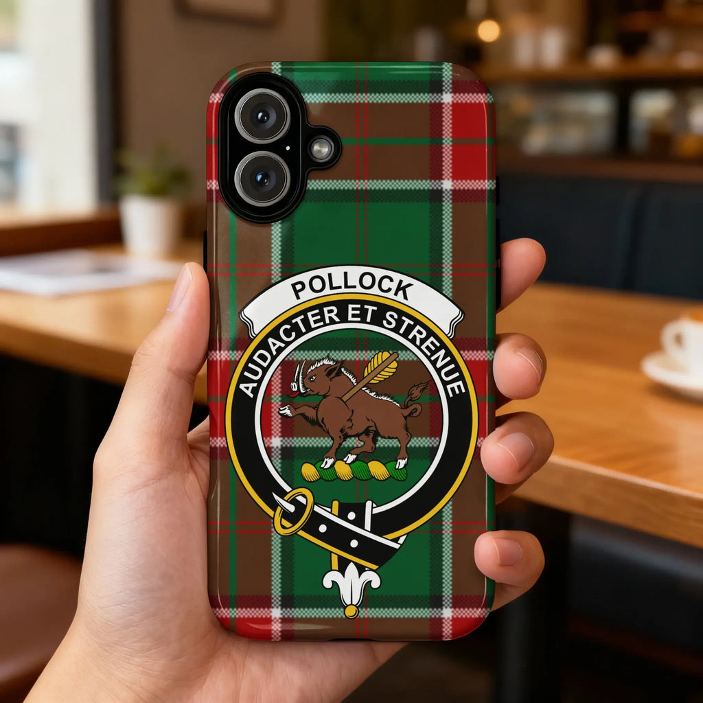 Clan Pollock Audacter et Strenue plaid phone case — precise port cutouts, UV-resistant coating