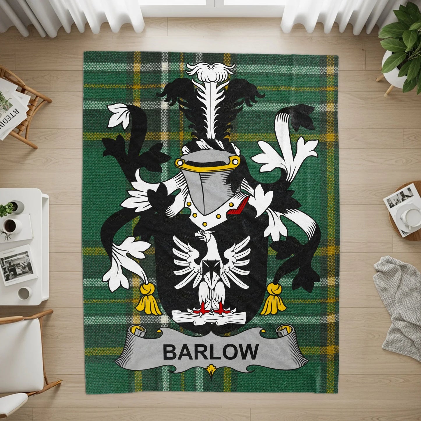 Heraldic Crest Green Tartan Personalized Rug product