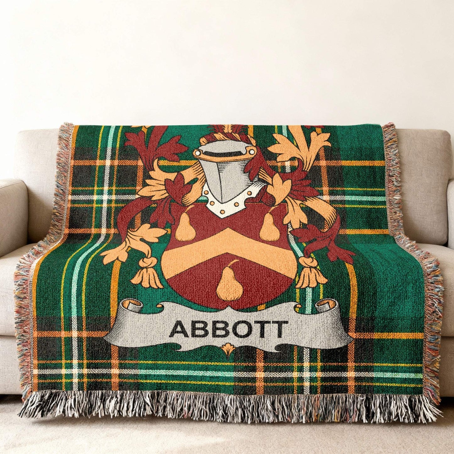 Abbott Family Crest Tartan Green Throw Blanket product type