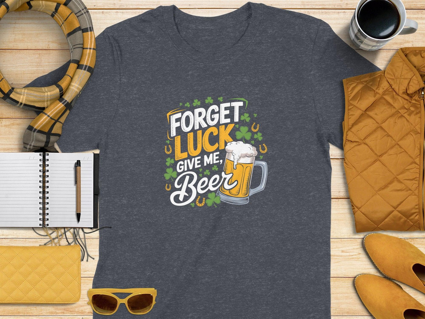 Forget Luck Give Me Beer Shamrock Horseshoe t-shirt - Celtic Ancestry Gifts
