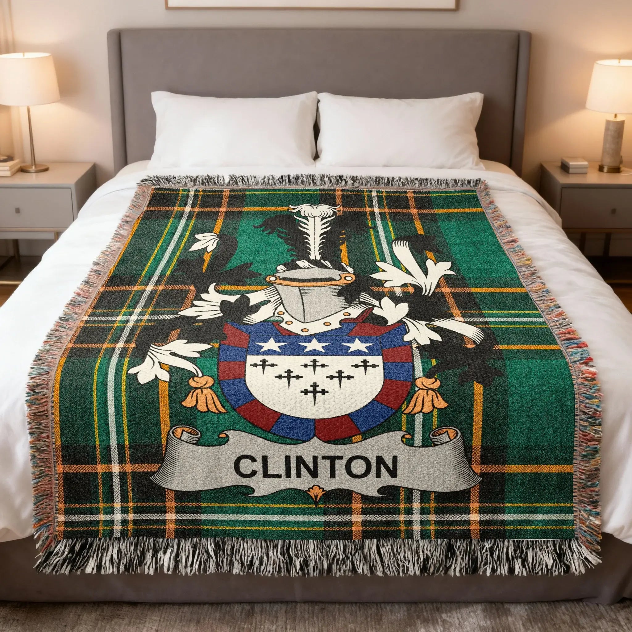 Clinton Family Tartan Plaid Custom Coat Arms Throw product type