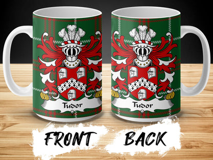 Tudor Coat of Arms on Welsh National Tartan Mug - Living Stone Gifts