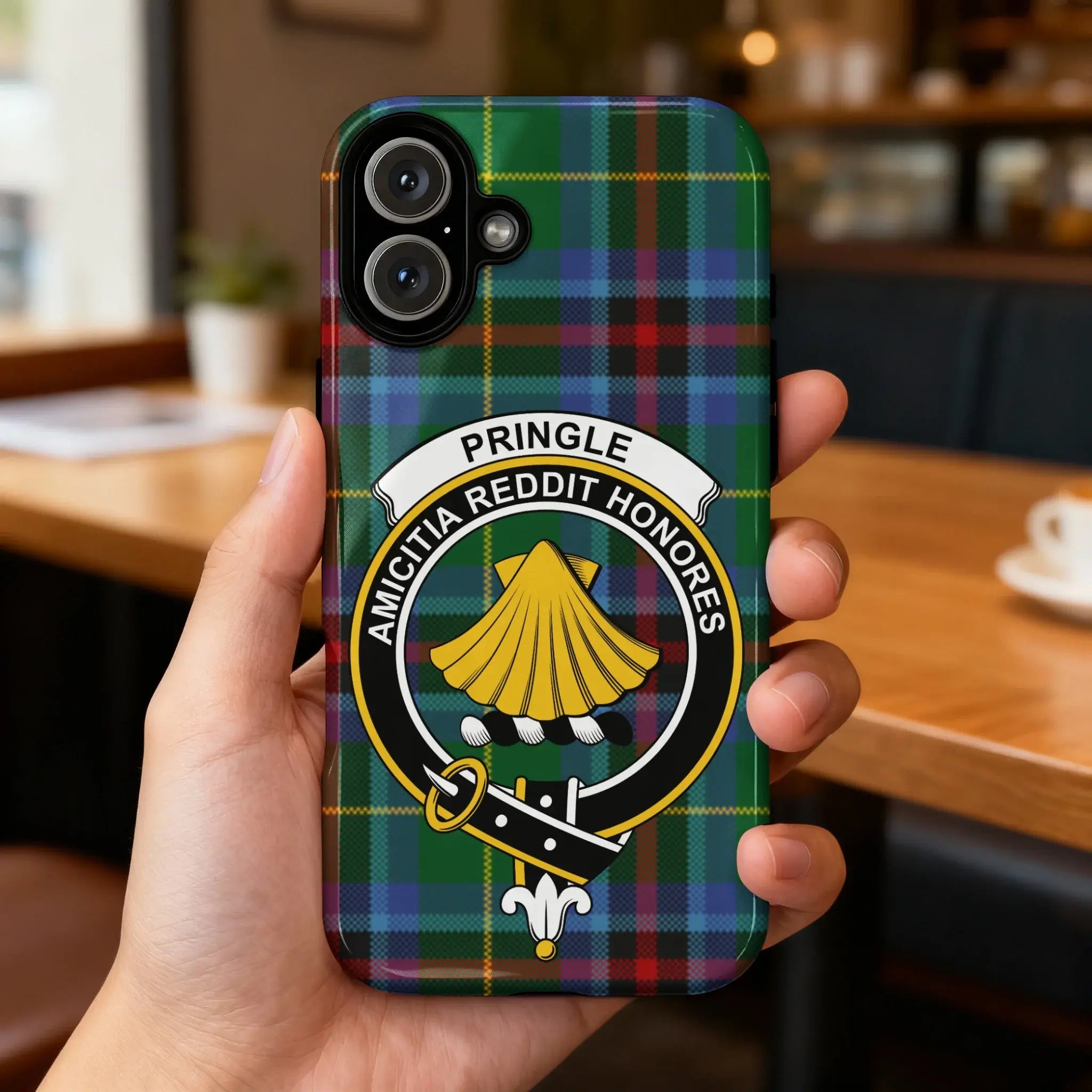 Clan Pringle Amicitia Reddit Honores tartan case on iPhone — UV-resistant, precise port cutouts