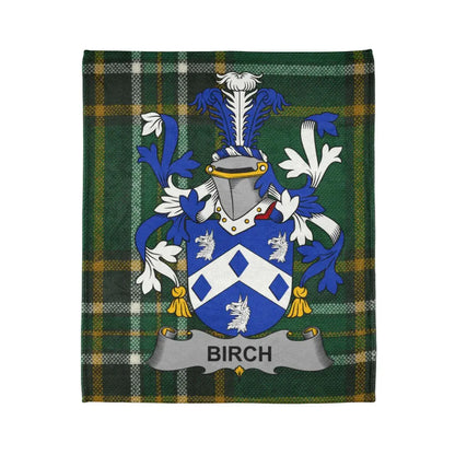 Birch Family Crest on Tartan Background Blanket product