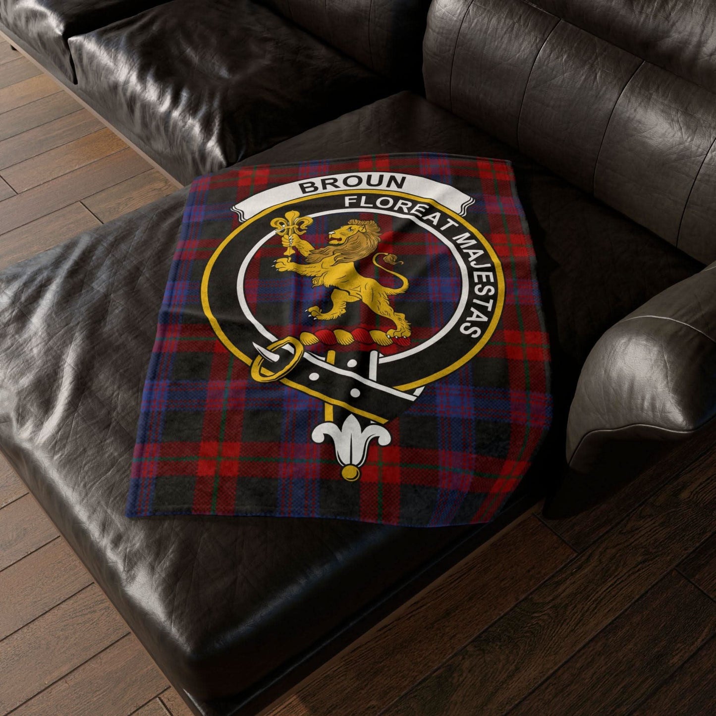 Broun Clan Crest Scottish Tartan Blanket - Celtic Ancestry Gifts