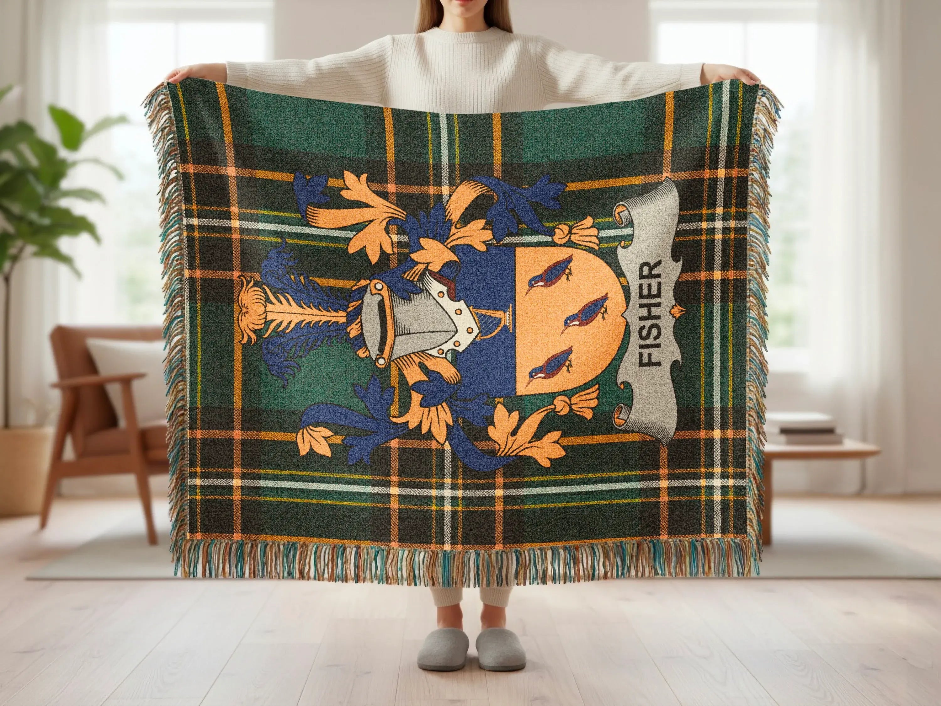 Fisher Crest Tartan Green Yellow Pattern Throw Blanket product type