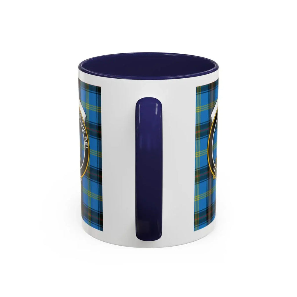 Bell clan crest tartan mug showing design detail — glossy ceramic, 15oz with navy interior