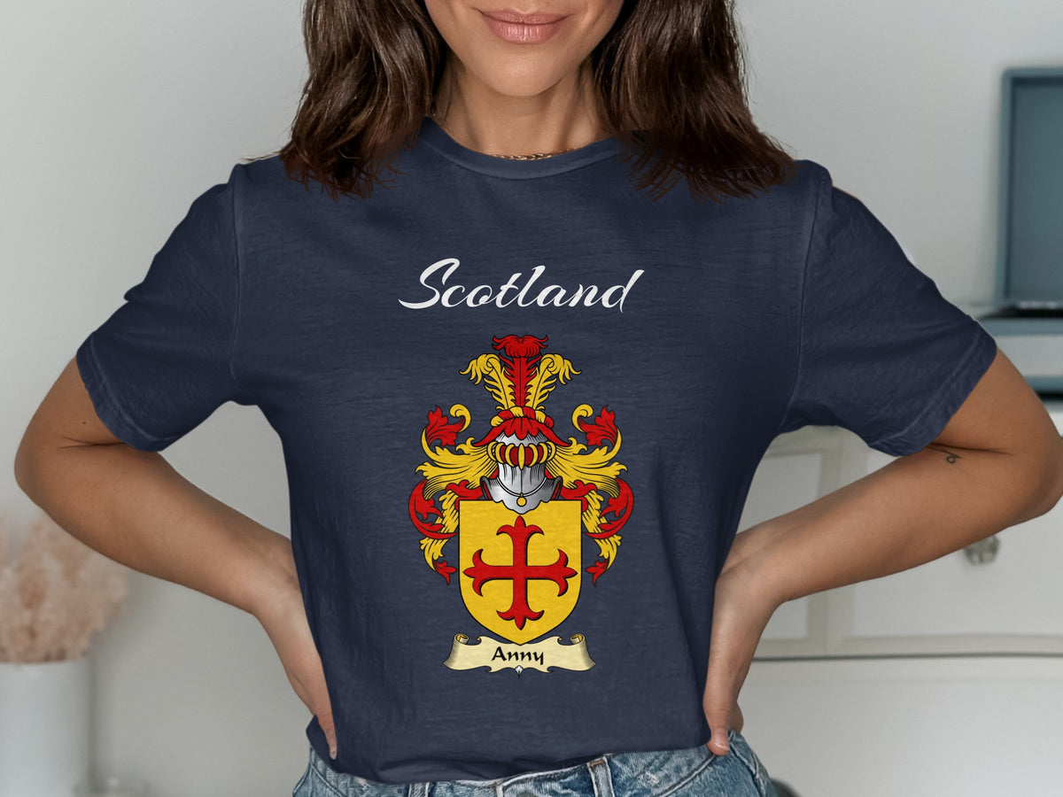 Anny Scottish family shield design on Navy T-shirt