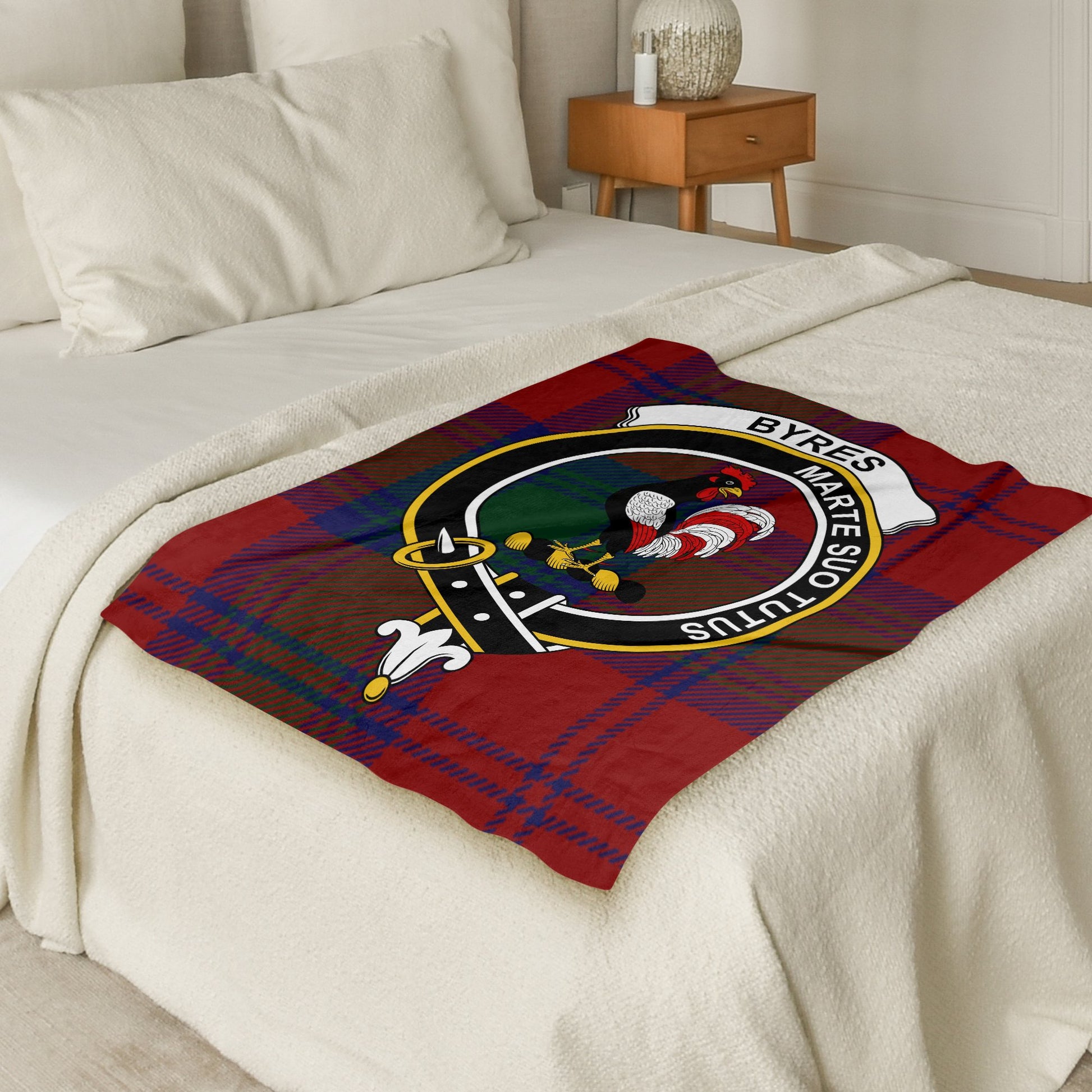 BYRES Crest Marte Suo Tutus Scottish Tartan Crest Blanket - Living Stone Gifts