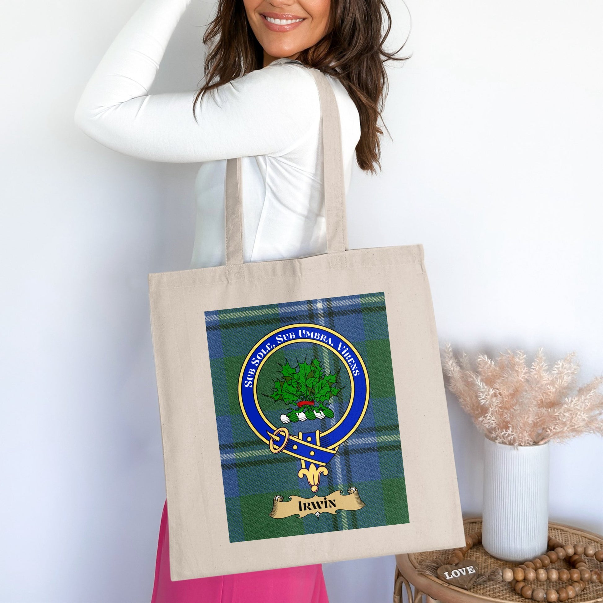 Clan Irwin Scottish Crest Tartan Tote Bag - Living Stone Gifts