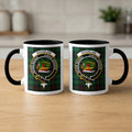 Douglas clan tartan mugs front and back — black accents, crest design