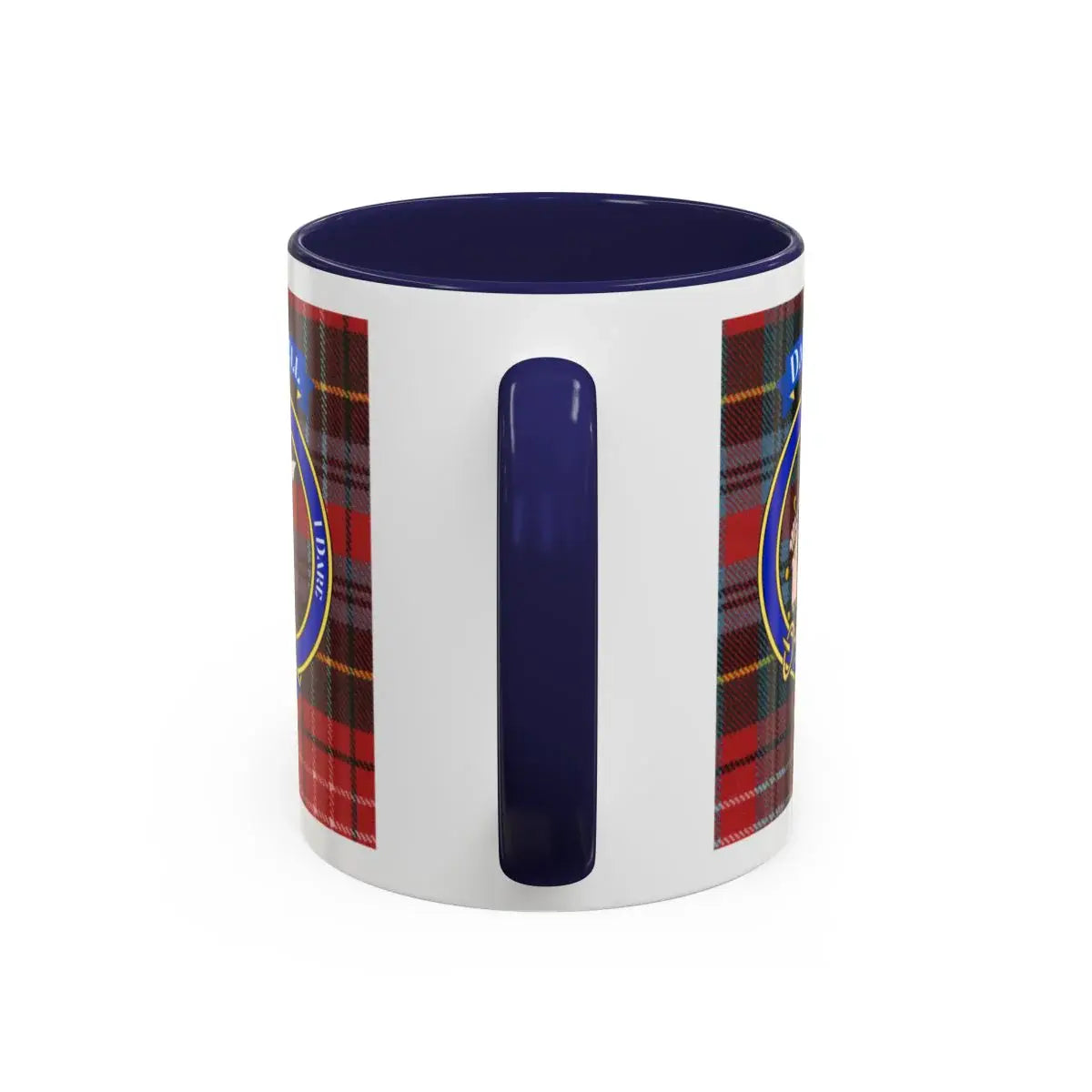 Dalyell clan crest mug shown in 11 oz and 15 oz sizes
