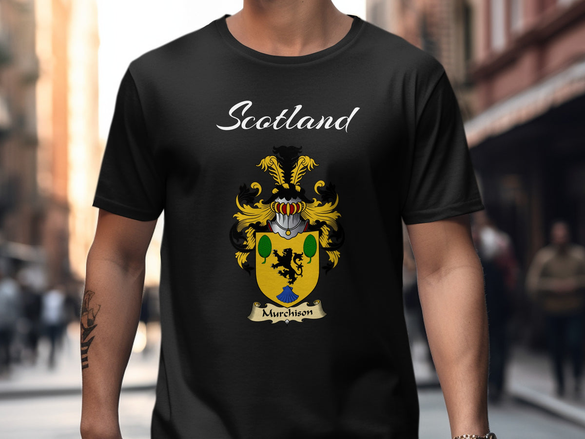 Murchison Scottish family shield design on Black T-shirt