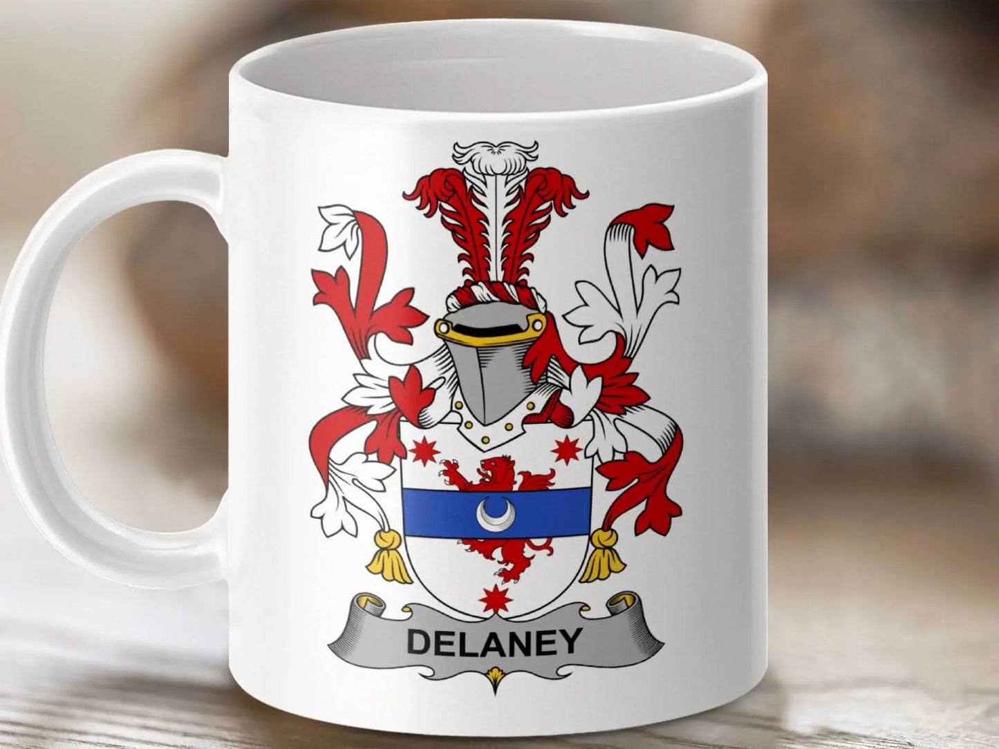 Delaney Surname Irish Family Crest Mug - Celtic Ancestry Gifts