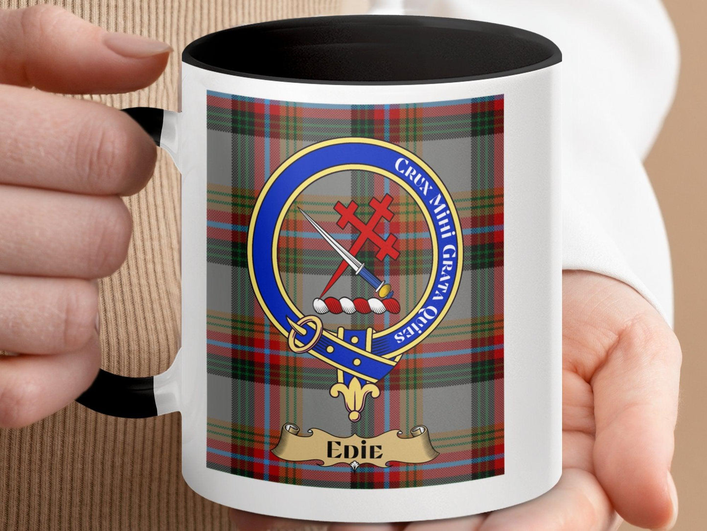 Scottish Clan Edie Family Crest with Tartan Design Mug - Living Stone Gifts