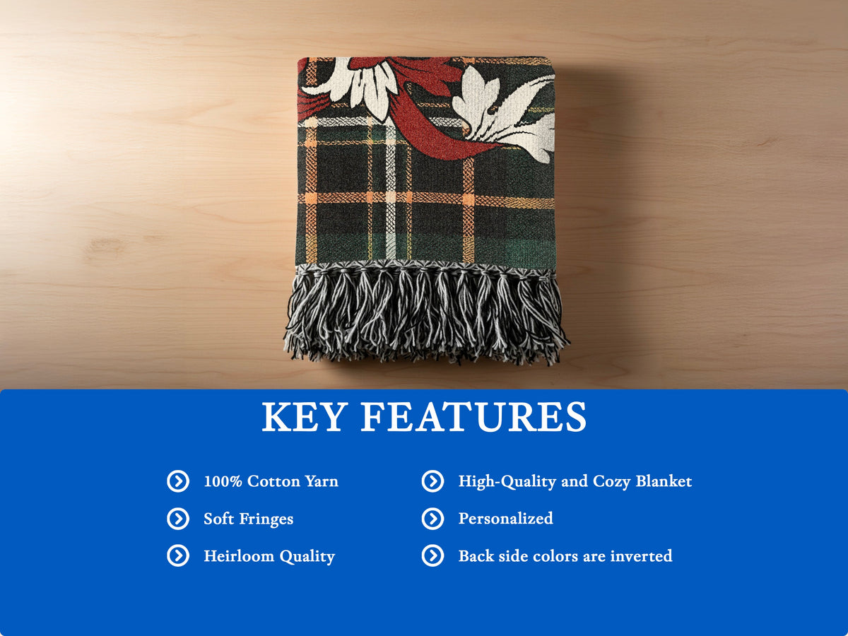 Neill 100% cotton woven blanket with fringed edges and Irish heritage design