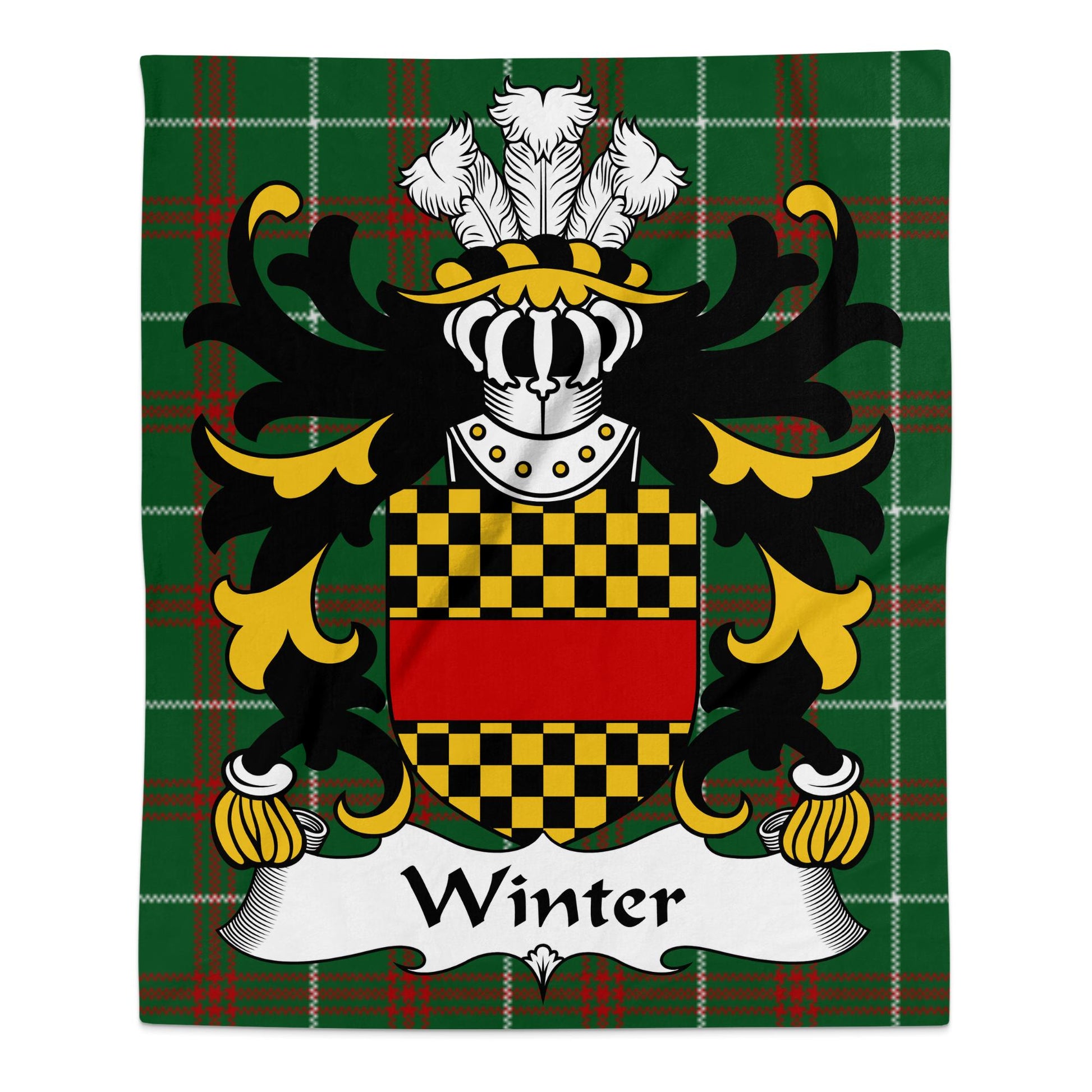 Winter Welsh Surname Coat of Arms Tartan Background Blanket - Living Stone Gifts