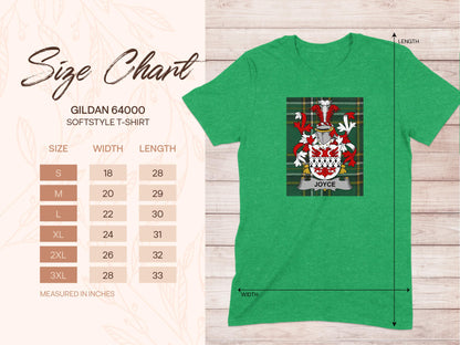 Joyce Family Crest on Green Tartan Background T-Shirt - Celtic Ancestry Gifts
