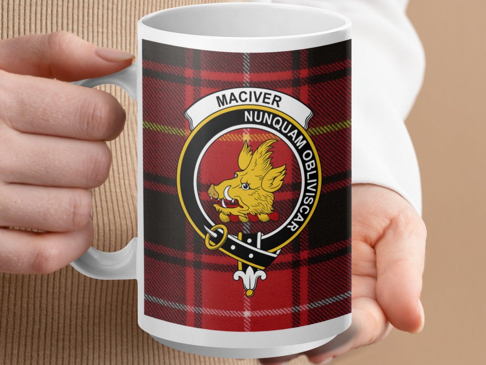 MacIver Clan Tartan Crest Plaid Design Mug - Living Stone Gifts